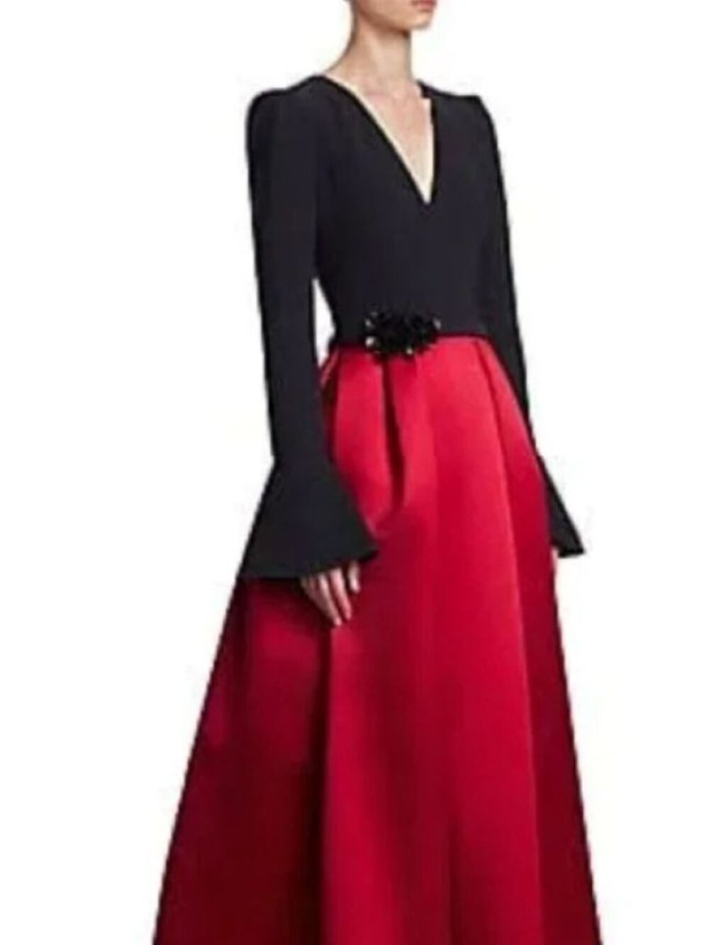 THEIA 16 Beautiful BLACK & CRIMSON RED LONG SLEEVE GOWN Formal Dress $1,224
